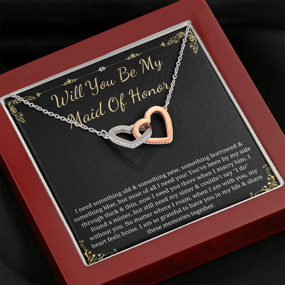 MJG Maid of honor Proposal gift from bride and groom , Interlocking heart necklace for MOH , Wedding gift , Will You Be My Maid Of Honour