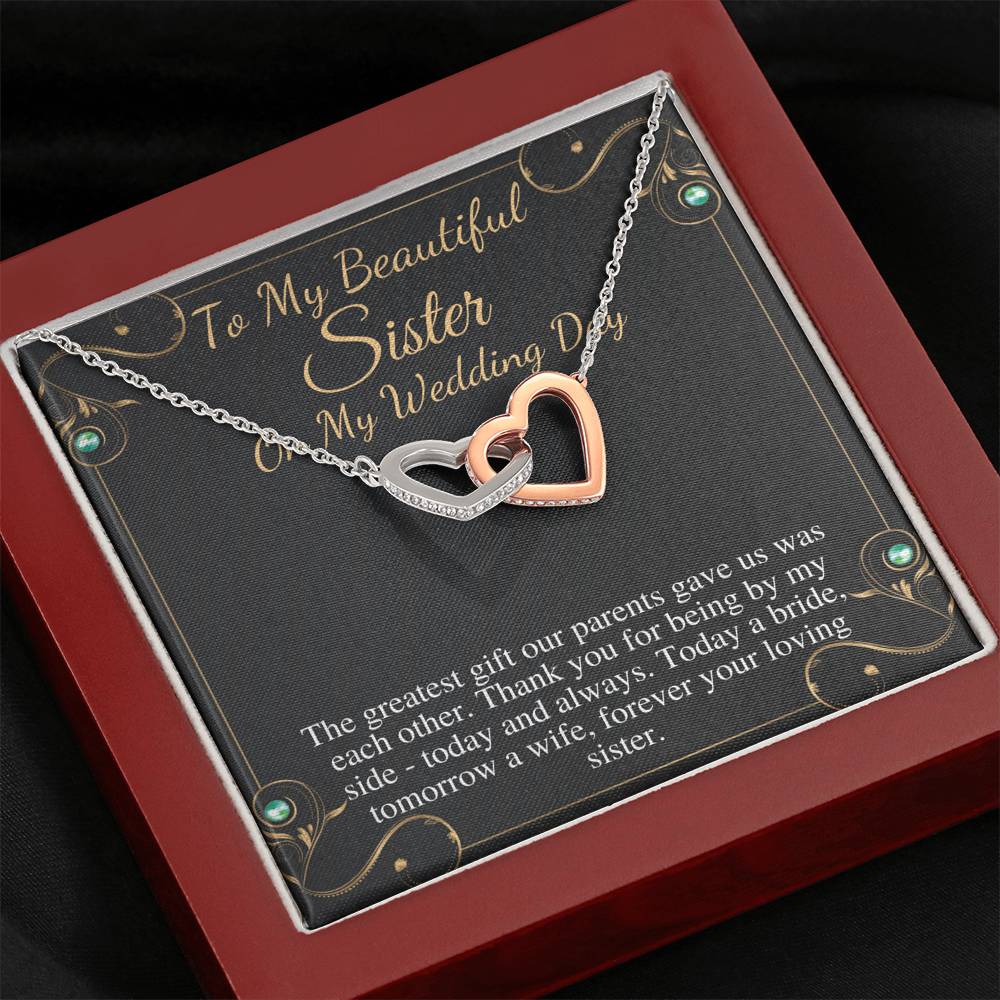 Sister of the Bride Gift Necklace, Sister Wedding Gift from Bride to Sister rehearsal dinner Gift to Sister on Wedding Day, Link Heart #0099