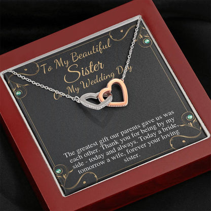 Sister of the Bride Gift Necklace, Sister Wedding Gift from Bride to Sister rehearsal dinner Gift to Sister on Wedding Day, Link Heart #0099