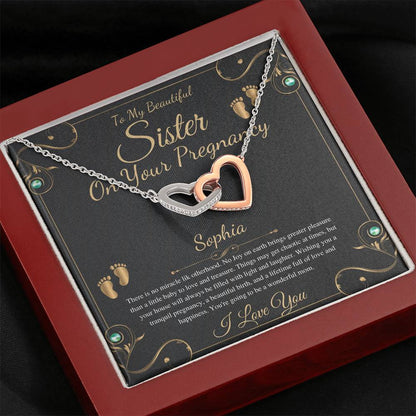 Pregnant Sister Gift For First Time Mom Gift, Pregnancy Necklace For Big Sister, Congratulations Pregnancy Gift, Interlocking Heart #0216