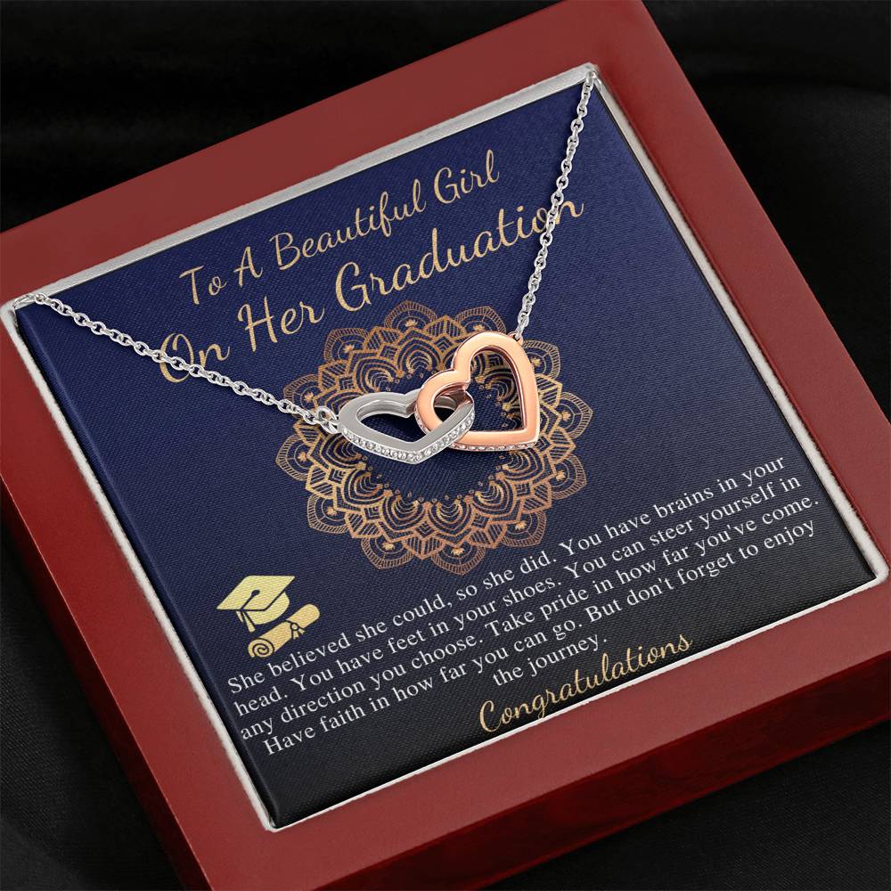 Graduation Necklace Gift, Congratulations Jewelry Gift, Friend Grad Gift, Message, Quotes, Gift Idea, For Daughter, Linked Heart #0840