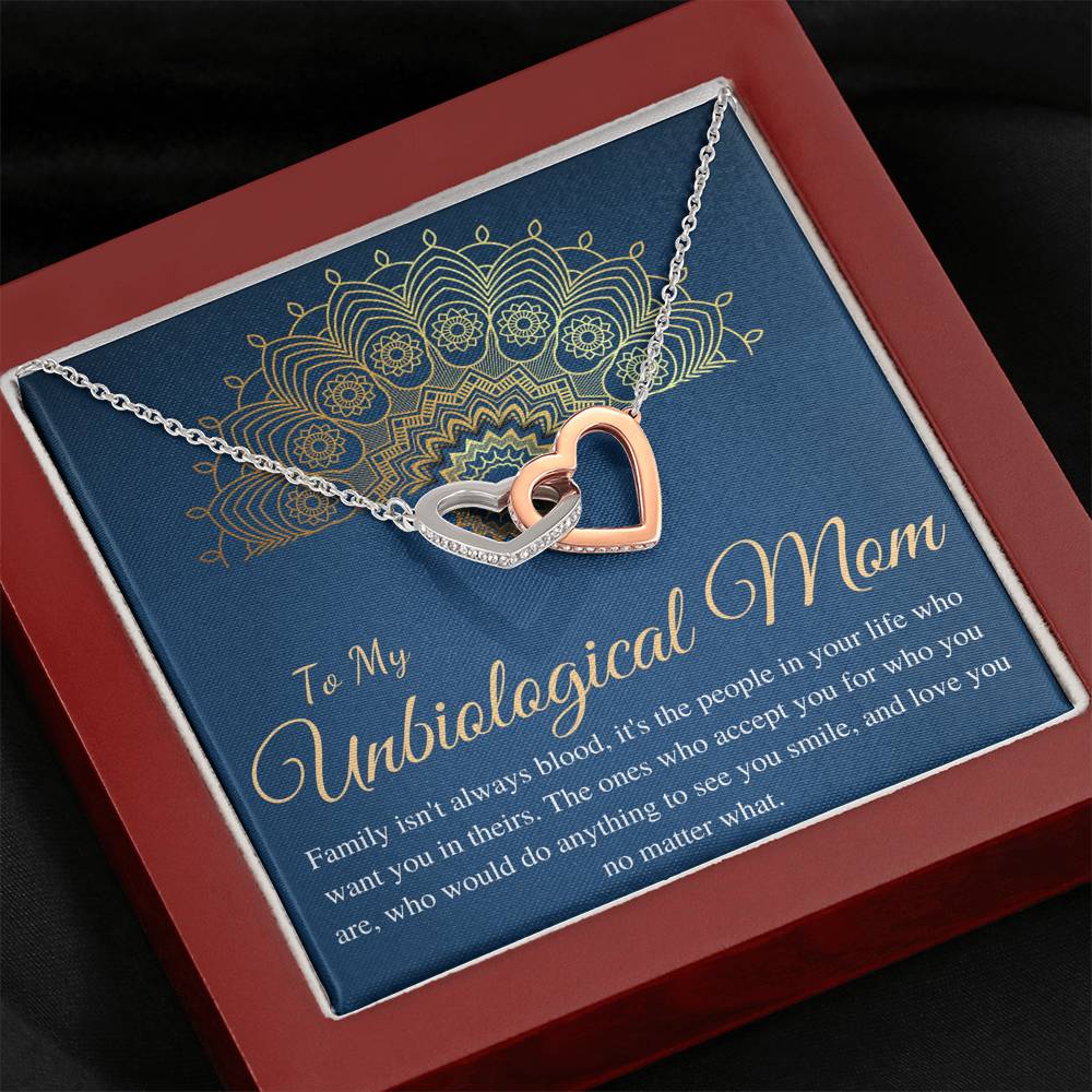 Unbiological Mom Gift Necklace, Bonus Mom, Second Mom, Stepmom Birthday Gift, Other Mother, Foster Mom, Mother in Law, Interlock Heart #0522
