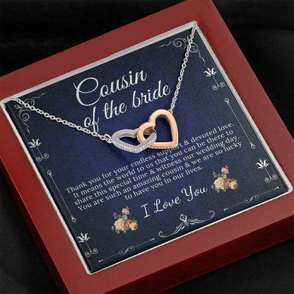 Interlocking Heart, Cousin Of The Bride Necklace Gift, Wedding Gift From Bride And Groom, Bridal Party Thank You Gift, Gift For Cousin #0139