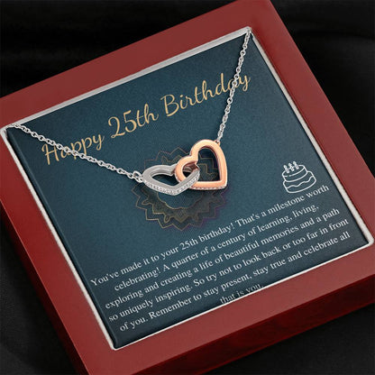 25th Birthday Nacklace Gift for Her 25 year old Gift Necklace With Card Happy 25 Birthday Linked Heart Necklace, Twenty fifth Birthday #0670