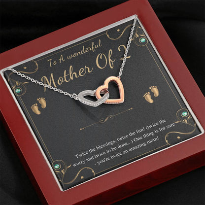 Second Time Mom Gift Necklace for Mom Gift for Birth of Second Child, Baby Number 2 Gift, Twin Mama Twin Baby Gift, Interlocking Heart #0245