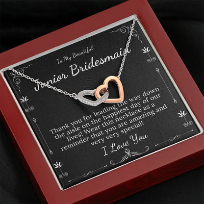 Interlocking Heart,Junior Bridesmaid Gift Necklace Flower Girl Gift for Junior Bridesmaid, jr Bridesmaid Jewelry For Little Girl #0124