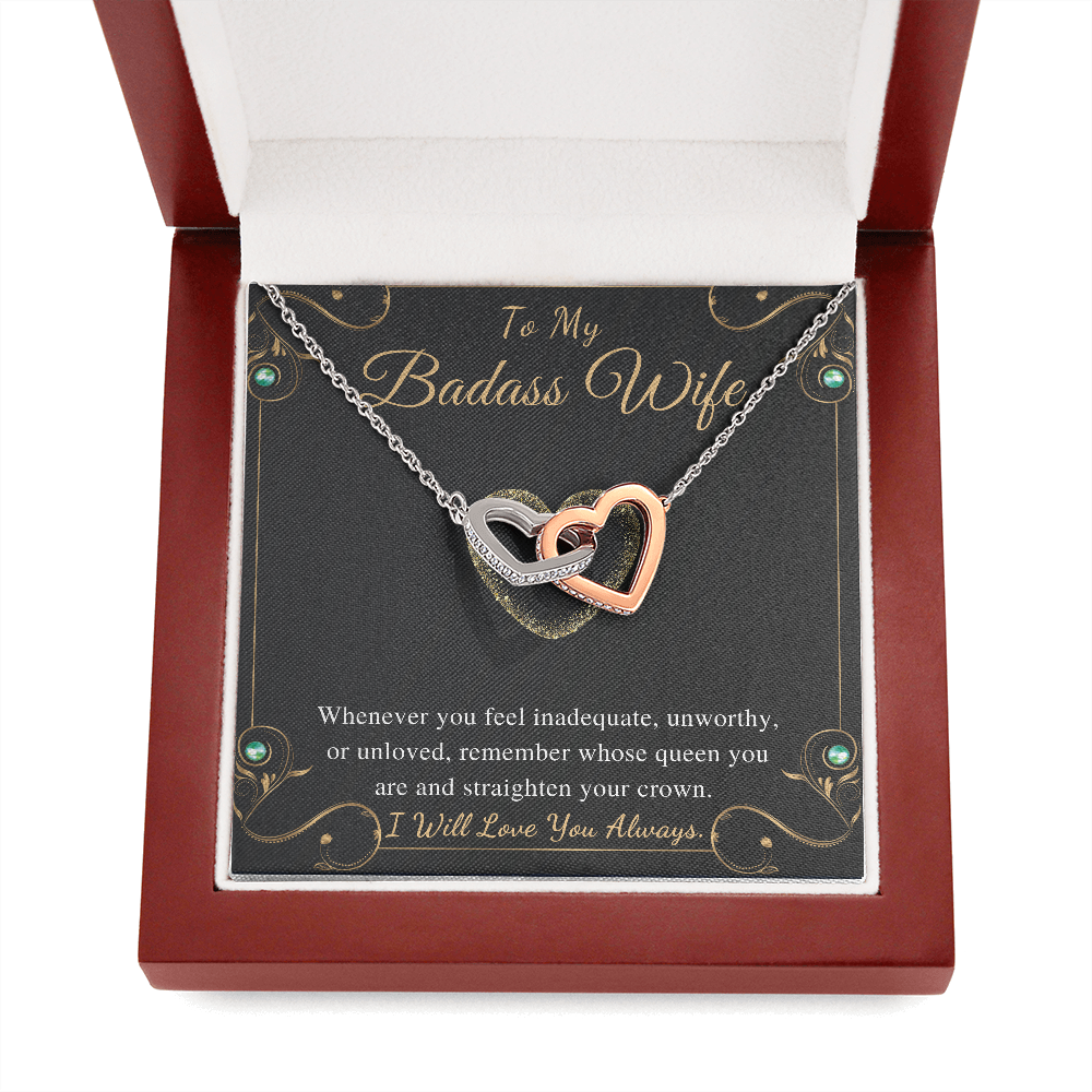 To My Badass Wife Interlocking Heart Necklace Gift from Husband Wife Birthday Valentines Day Gift For Wife Soulmate Necklace Gift Set