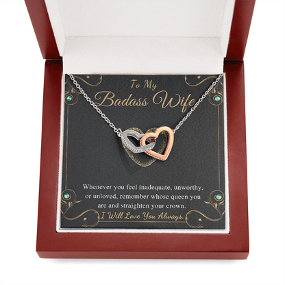 To My Badass Wife Interlocking Heart Necklace Gift from Husband Wife Birthday Valentines Day Gift For Wife Soulmate Necklace Gift Set