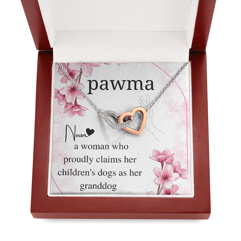 Meaningful Jewelry Gift Interlocking Heart Necklace for grandma from dog with card, Jewelry for dog grandma, funny dog grandma gift on mother day with personalized card