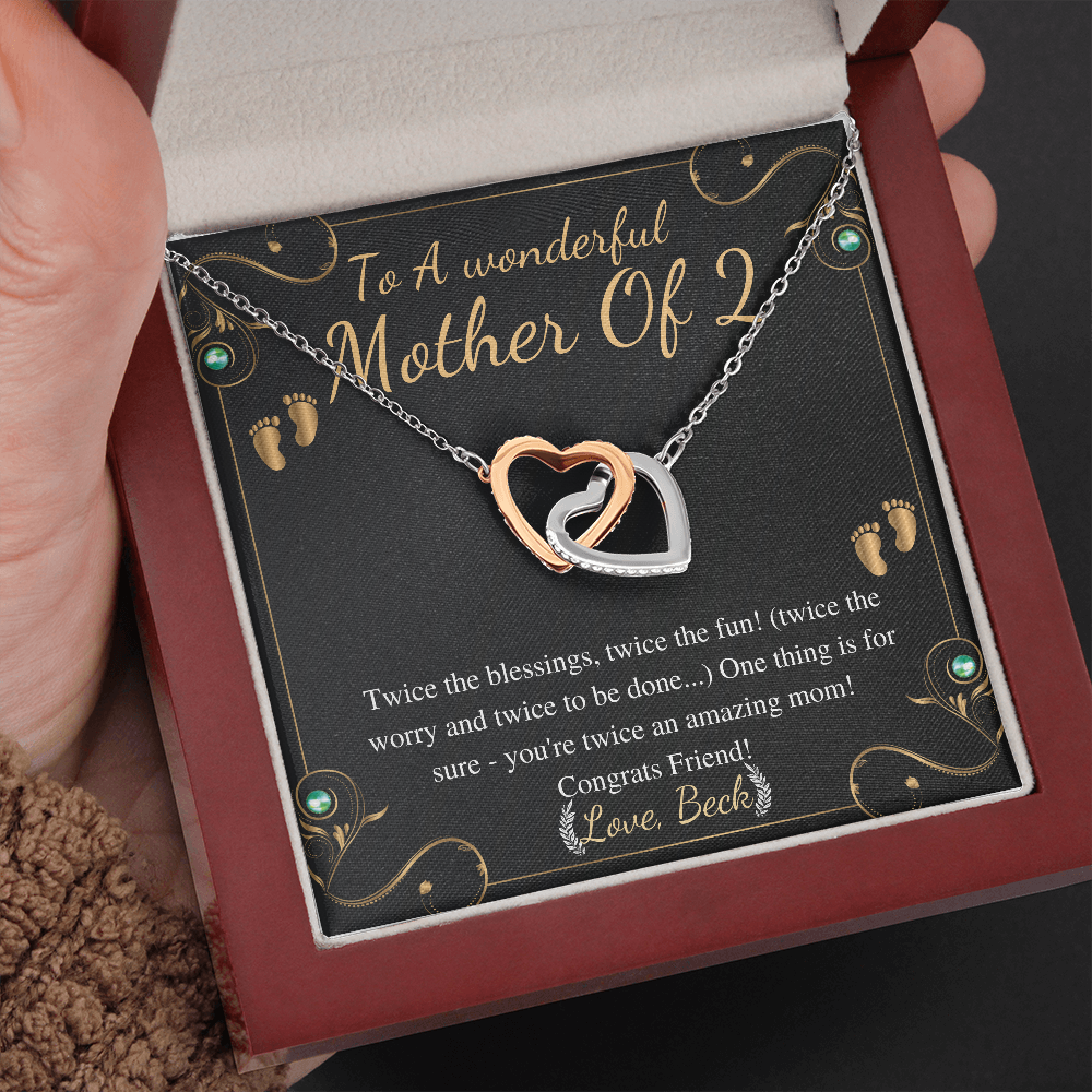 Second Time Mom Gift Necklace for Mom Gift for Birth of Second Child, Baby Number 2 Gift, Twin Mama Twin Baby Gift, Interlocking Heart #0245 beck
