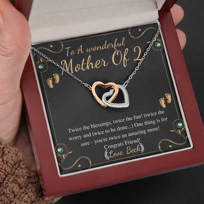 Second Time Mom Gift Necklace for Mom Gift for Birth of Second Child, Baby Number 2 Gift, Twin Mama Twin Baby Gift, Interlocking Heart #0245 beck