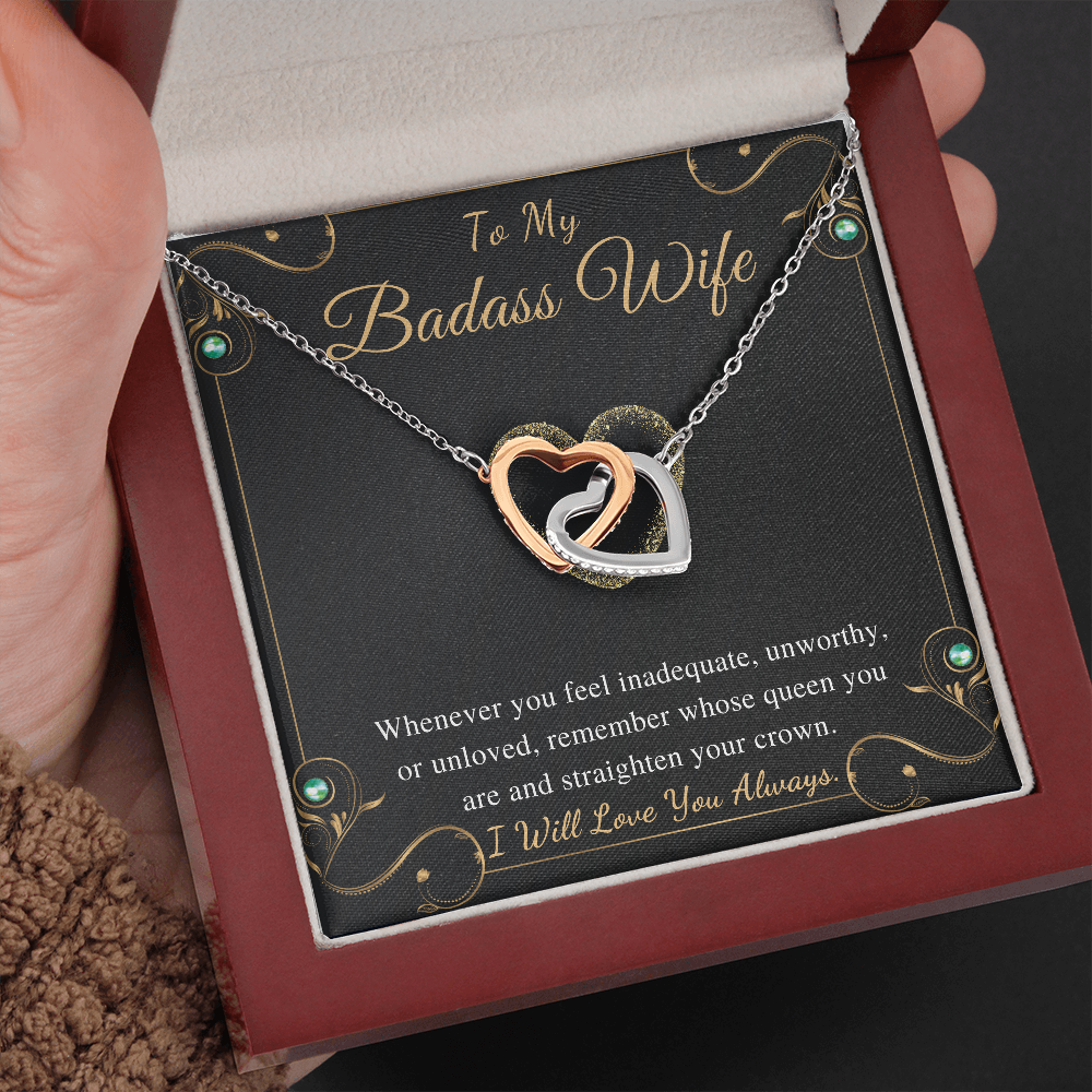 To My Badass Wife Interlocking Heart Necklace Gift from Husband Wife Birthday Valentines Day Gift For Wife Soulmate Necklace Gift Set
