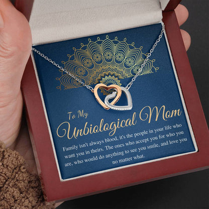 Unbiological Mom Gift Necklace, Bonus Mom, Second Mom, Stepmom Birthday Gift, Other Mother, Foster Mom, Mother in Law, Interlock Heart #0522
