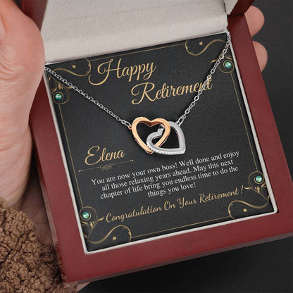 Retirement Gifts for Women Necklace, Teacher Retirement Gift Necklace For Women Coworker Retirement Gift For Nurses Interlocking Heart #0358 elena
