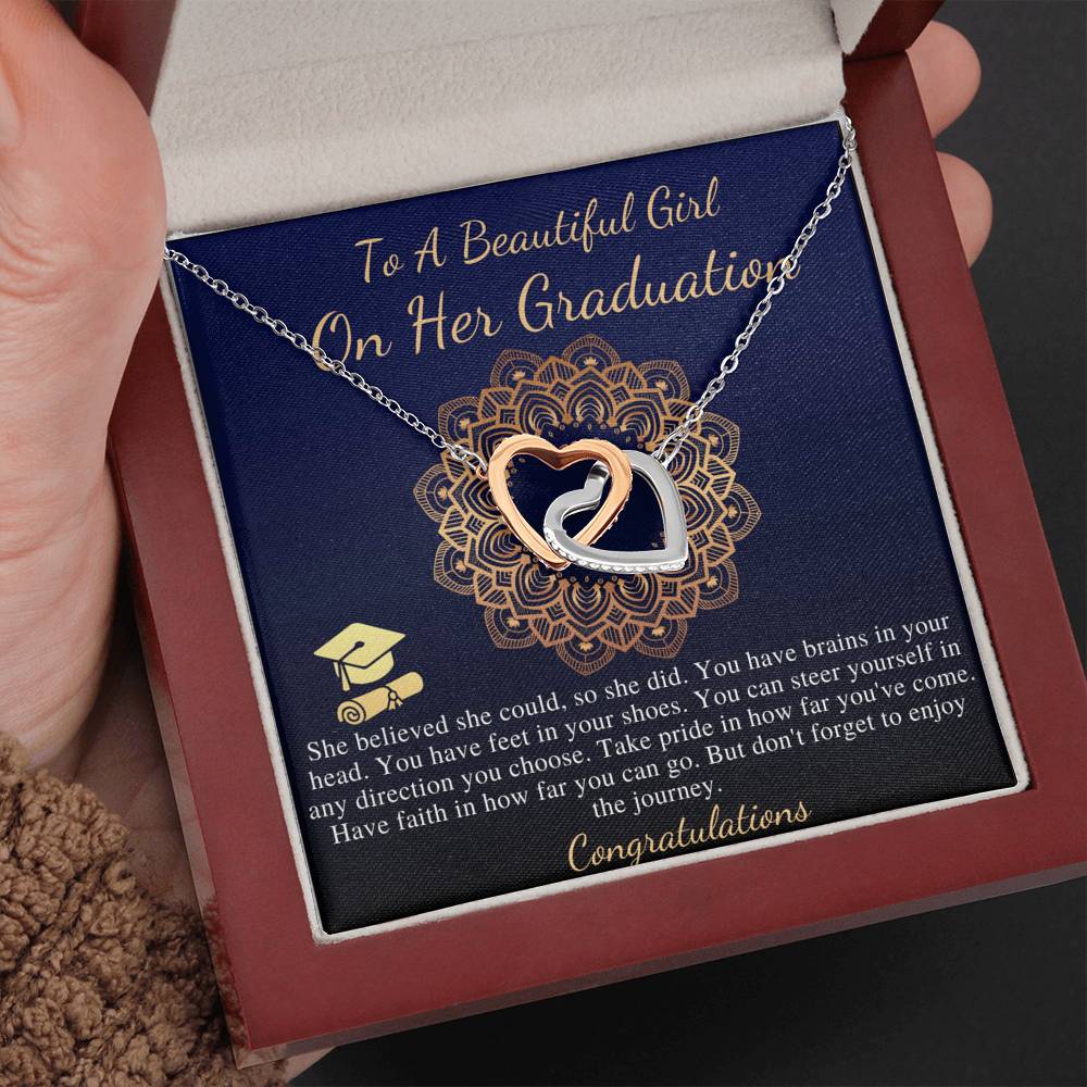 Graduation Necklace Gift, Congratulations Jewelry Gift, Friend Grad Gift, Message, Quotes, Gift Idea, For Daughter, Linked Heart #0840