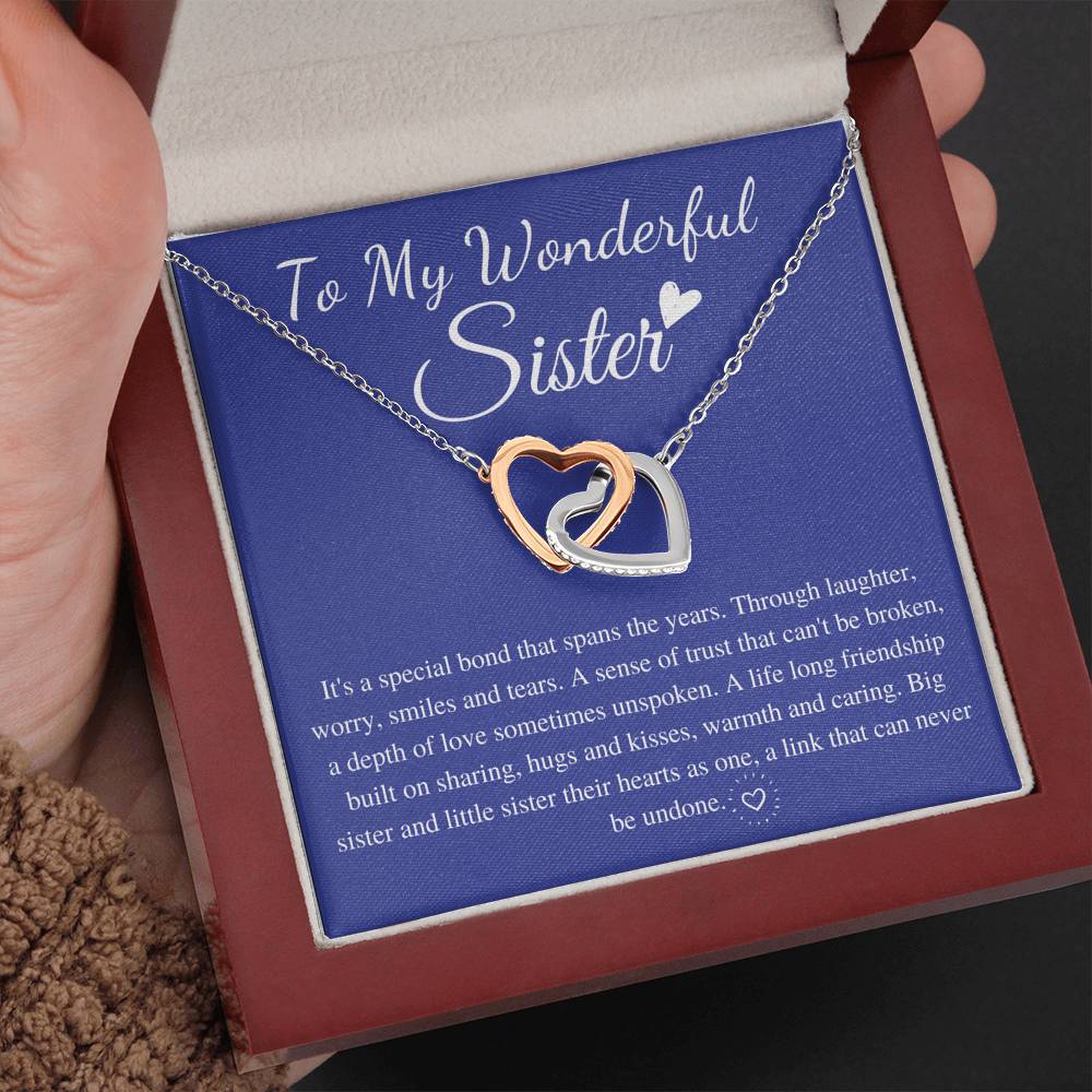 Wonderful Sisters Necklace, Birthday Gift For Sister, Little Sister, big Sister, Sister Christmas Gift With Love Message, Linked Heart #0570
