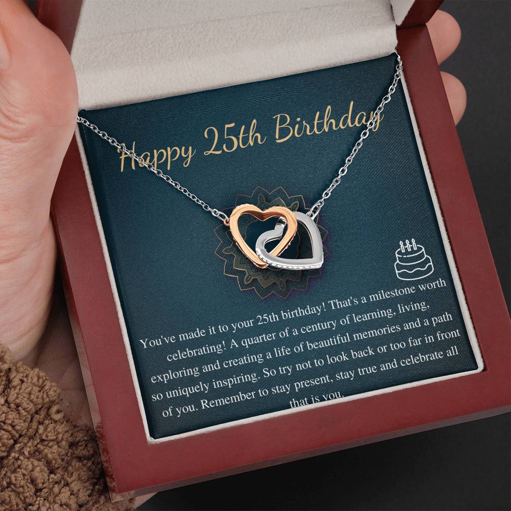 25th Birthday Nacklace Gift for Her 25 year old Gift Necklace With Card Happy 25 Birthday Linked Heart Necklace, Twenty fifth Birthday #0670