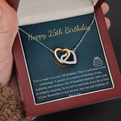25th Birthday Nacklace Gift for Her 25 year old Gift Necklace With Card Happy 25 Birthday Linked Heart Necklace, Twenty fifth Birthday #0670