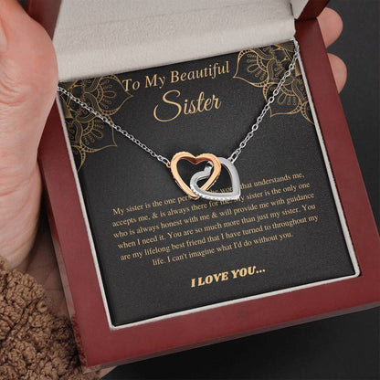 To My Sister Necklace, Birthday Gift For Sister, Present For Sister, Sister Christmas Gift, From Brother,2 Heart Necklace,Linked Heart #0544