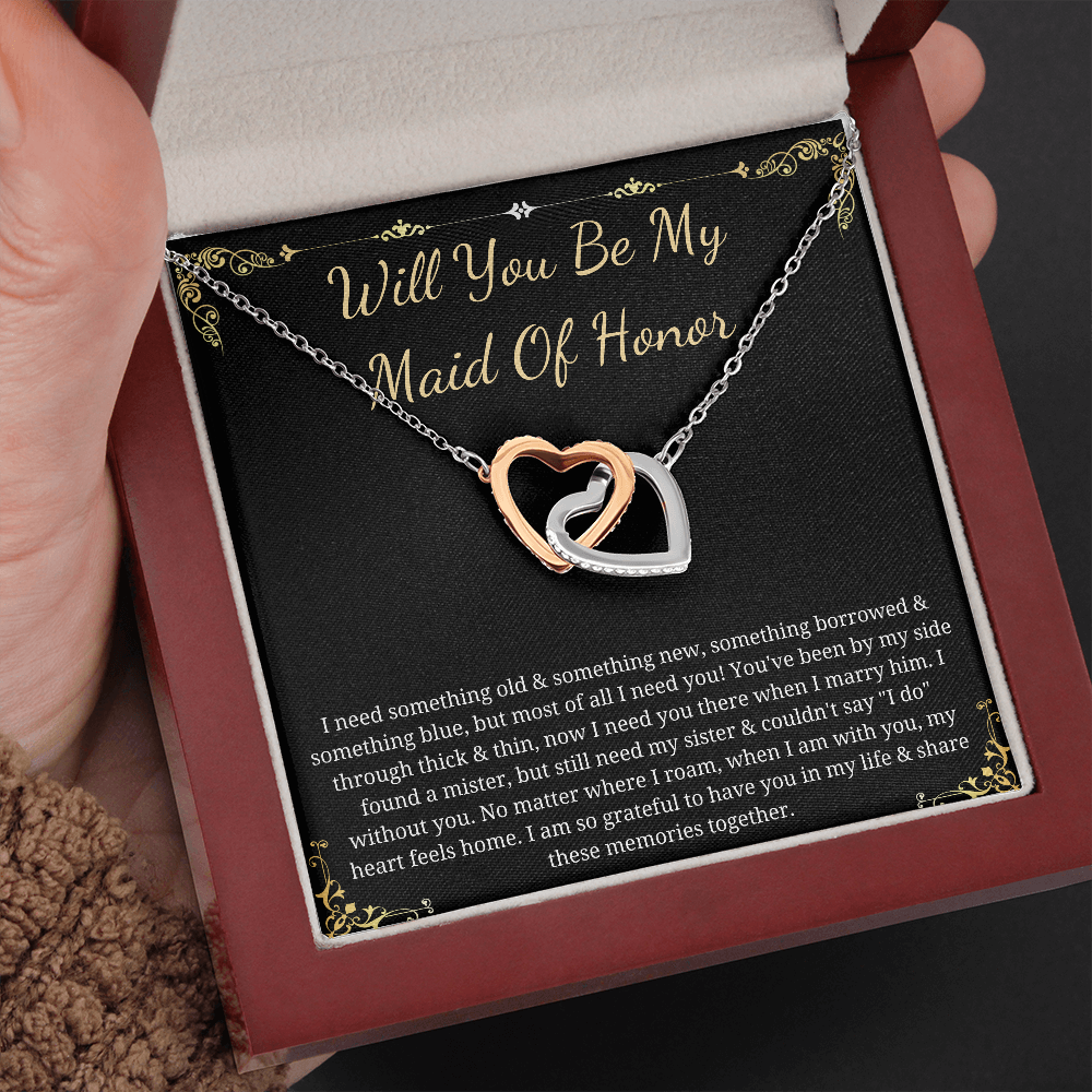 MJG Maid of honor Proposal gift from bride and groom , Interlocking heart necklace for MOH , Wedding gift , Will You Be My Maid Of Honour