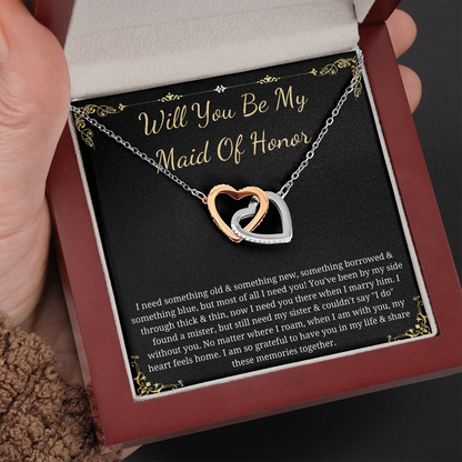 MJG Maid of honor Proposal gift from bride and groom , Interlocking heart necklace for MOH , Wedding gift , Will You Be My Maid Of Honour