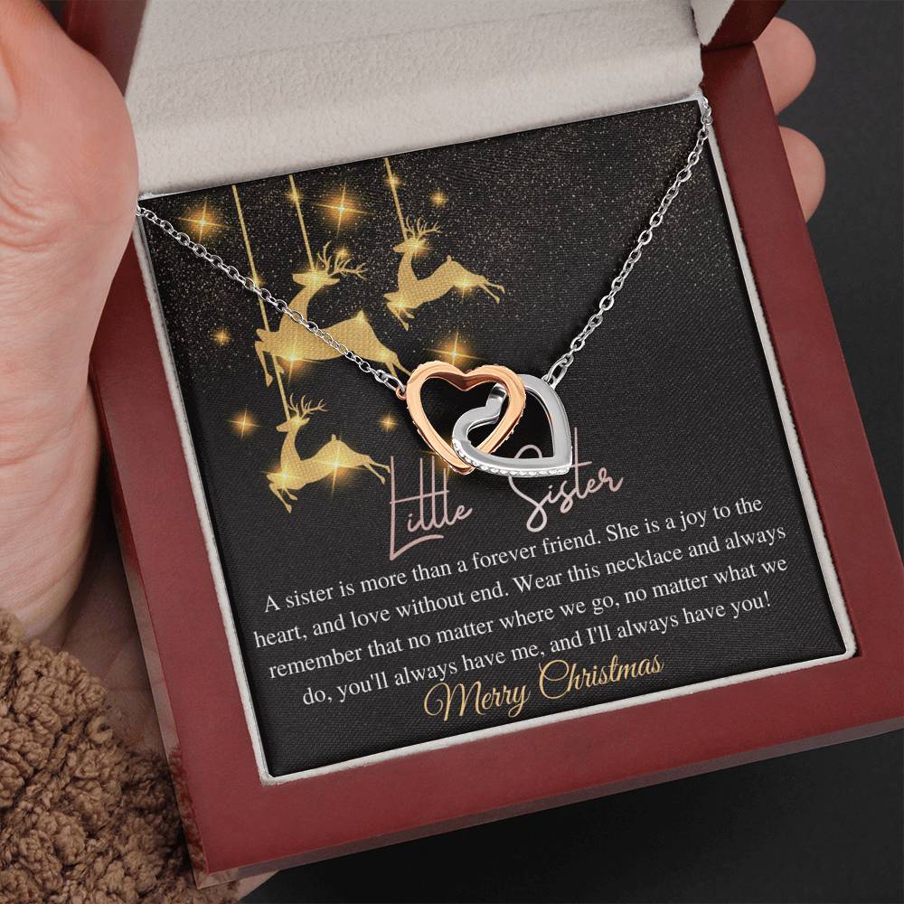 Little Sister Christmas Gift Necklace Christmas Gift for Little SisterJewelry Gift for Sister Custom Necklace With Card, Linked Heart #0822
