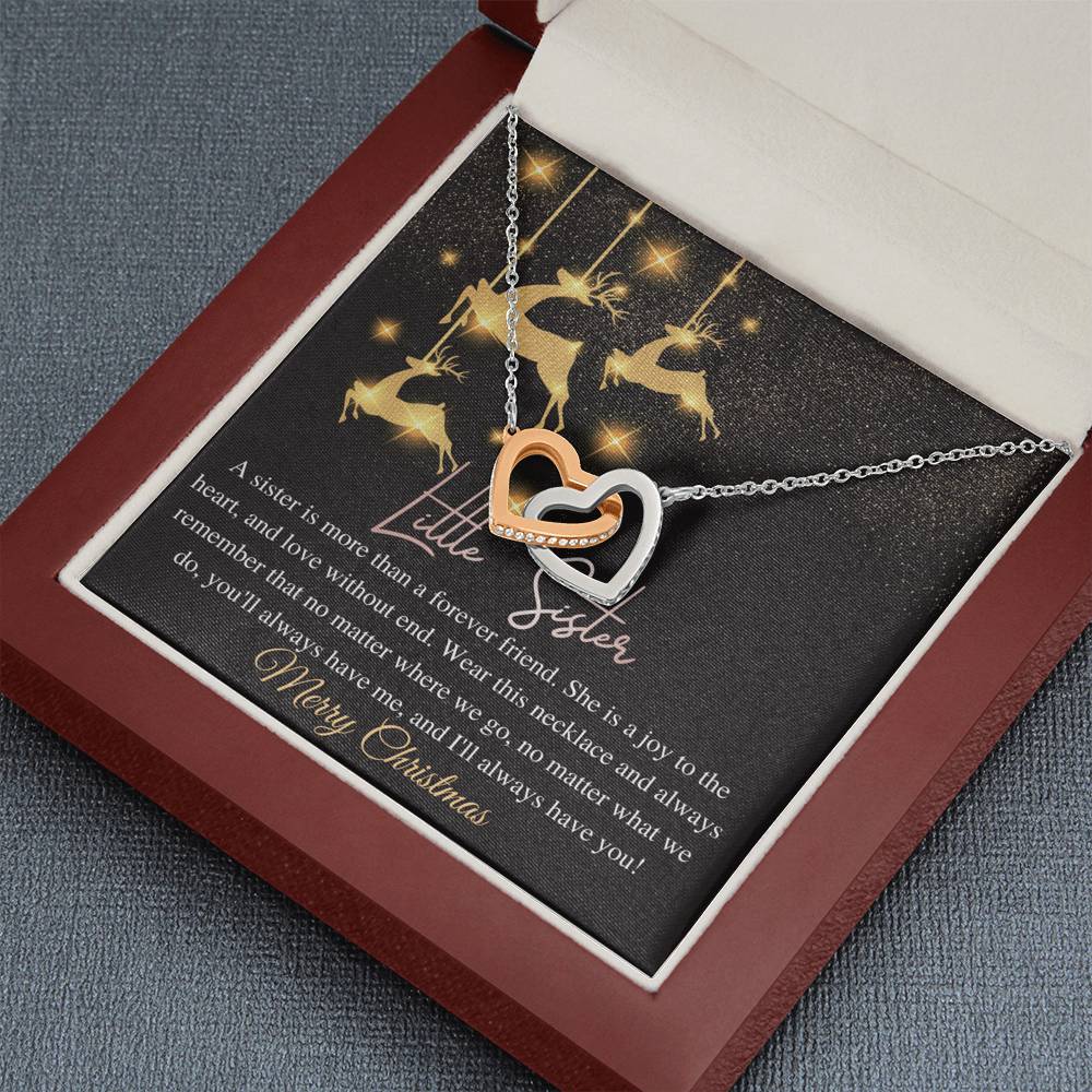 Little Sister Christmas Gift Necklace Christmas Gift for Little SisterJewelry Gift for Sister Custom Necklace With Card, Linked Heart #0822