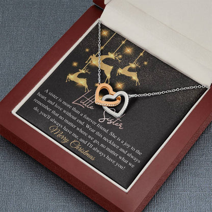 Little Sister Christmas Gift Necklace Christmas Gift for Little SisterJewelry Gift for Sister Custom Necklace With Card, Linked Heart #0822