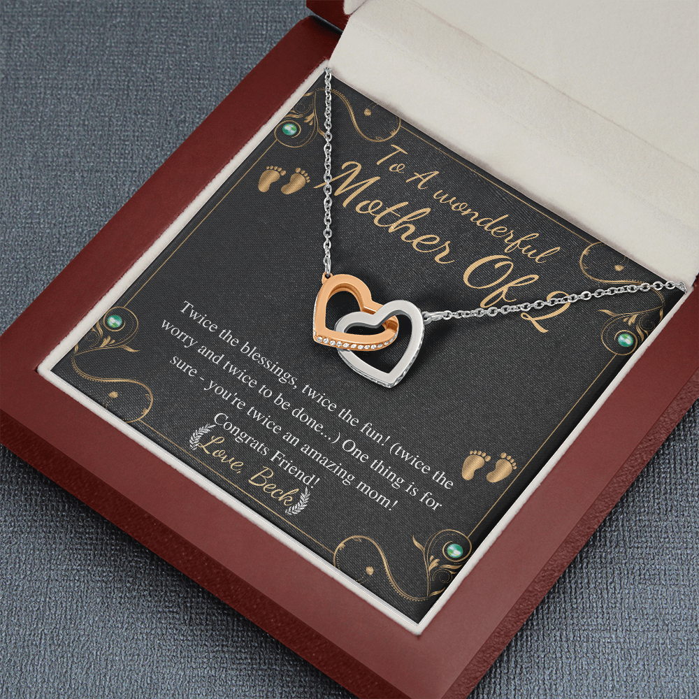 Second Time Mom Gift Necklace for Mom Gift for Birth of Second Child, Baby Number 2 Gift, Twin Mama Twin Baby Gift, Interlocking Heart #0245 beck