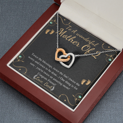 Second Time Mom Gift Necklace for Mom Gift for Birth of Second Child, Baby Number 2 Gift, Twin Mama Twin Baby Gift, Interlocking Heart #0245 beck