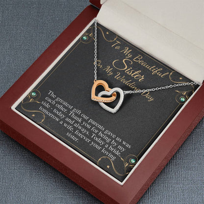 Sister of the Bride Gift Necklace, Sister Wedding Gift from Bride to Sister rehearsal dinner Gift to Sister on Wedding Day, Link Heart #0099