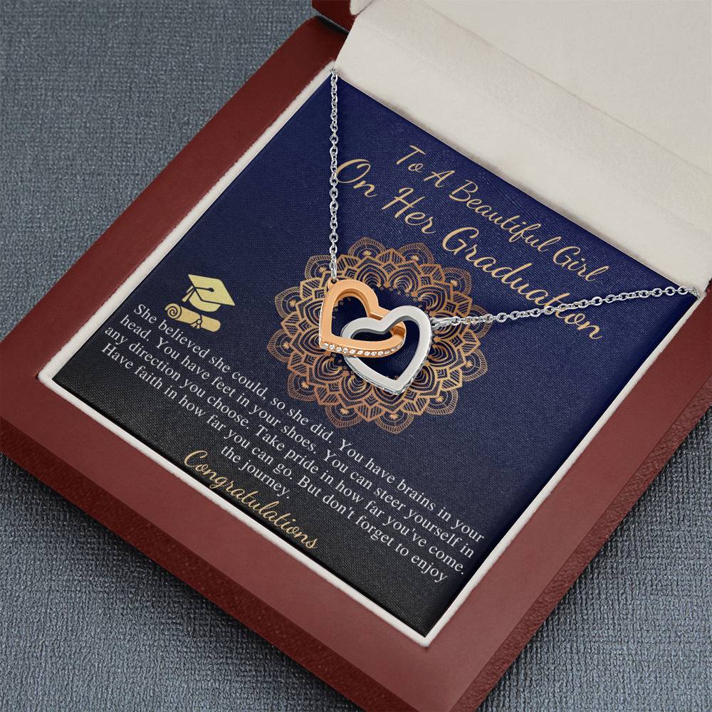 Graduation Necklace Gift, Congratulations Jewelry Gift, Friend Grad Gift, Message, Quotes, Gift Idea, For Daughter, Linked Heart #0840
