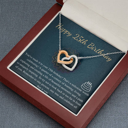 25th Birthday Nacklace Gift for Her 25 year old Gift Necklace With Card Happy 25 Birthday Linked Heart Necklace, Twenty fifth Birthday #0670