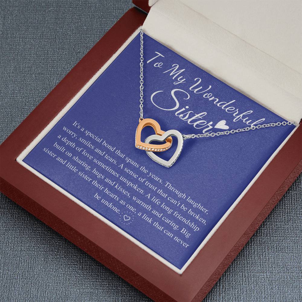 Wonderful Sisters Necklace, Birthday Gift For Sister, Little Sister, big Sister, Sister Christmas Gift With Love Message, Linked Heart #0570