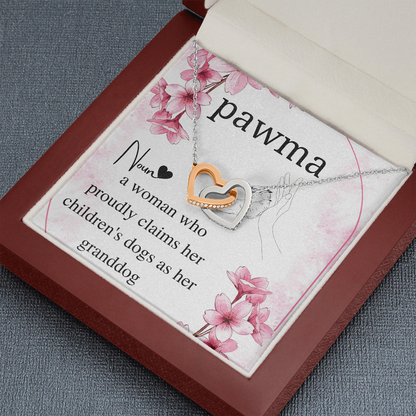 Meaningful Jewelry Gift Interlocking Heart Necklace for grandma from dog with card, Jewelry for dog grandma, funny dog grandma gift on mother day with personalized card