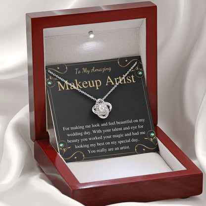 Love Knot, Make up Artist Gift for Makeup Artist On Wedding, Beautician Gift, Wedding Makeup Artist Necklace Thank You Card From Bride #0162