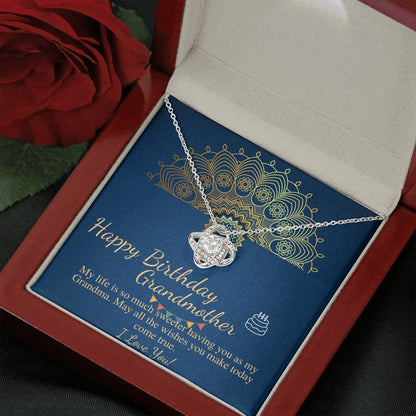 Grandma Birthday Gift, Grandmother Birthday Jewelry, Grandma Necklace, Happy Birthday Grandma Gift, Message Card Quote, Love Knot  #0640