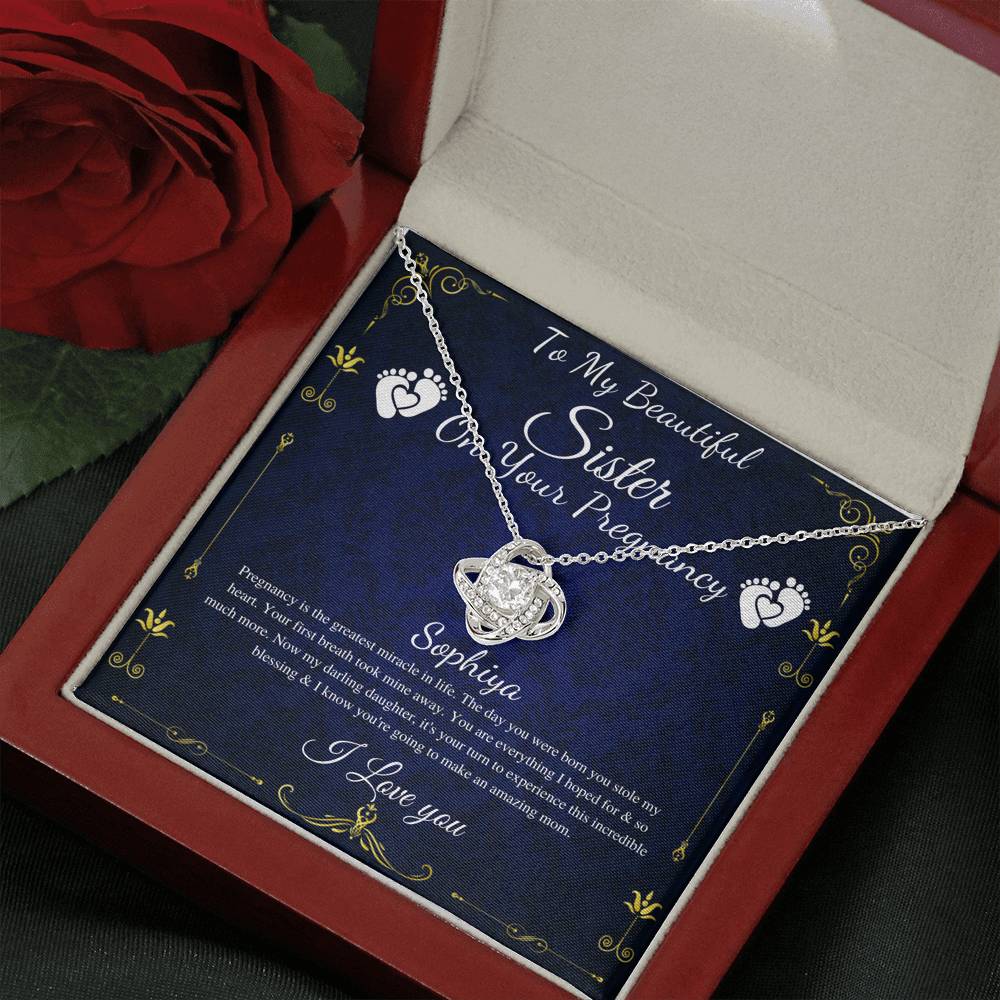 Pregnant Sister Gift For First Time Mom Gift, Pregnancy Necklace For Big Sister Reveal, Congratulations Pregnancy Gift,Love Knot #0215