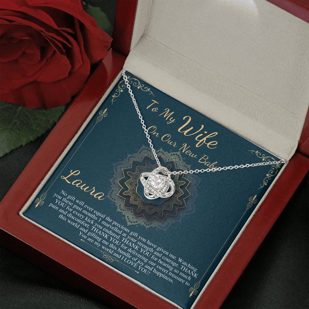 Push Gift for Wife for New Baby, New Mom Gift from Husband, Push Gift for Wife, New Baby Gift From Husband, New Mom Necklace,Love Knot #0231 Laura