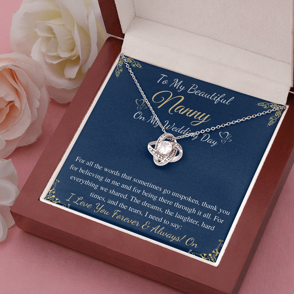 Love knot Necklace Gift for Nanny on my wedding Day from bride , Necklace for nanny from daughter in law with message card