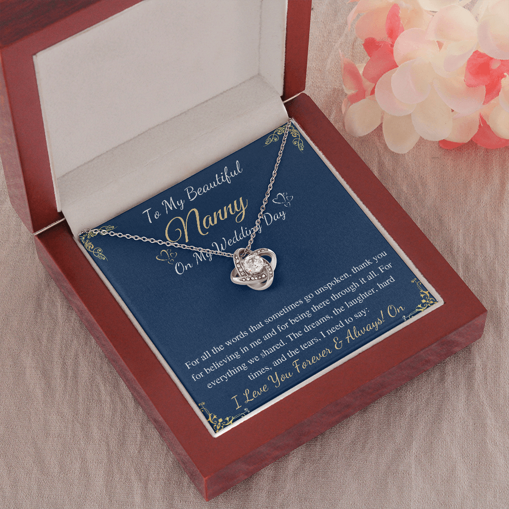 Love knot Necklace Gift for Nanny on my wedding Day from bride , Necklace for nanny from daughter in law with message card