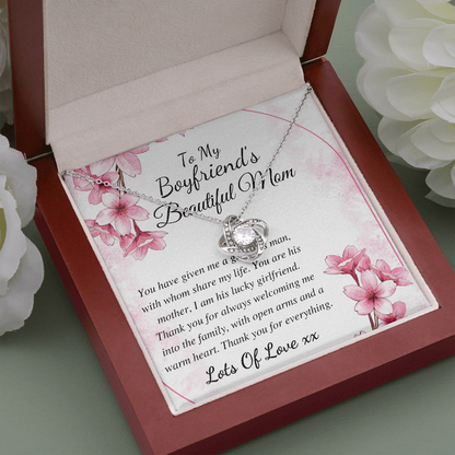 Boyfriend Mom Necklace, Gift for Boyfriend Mother, Birthday Gift, Christmas Gift, Mothers Day Gift for Boyfriends Mom, Love knot amber