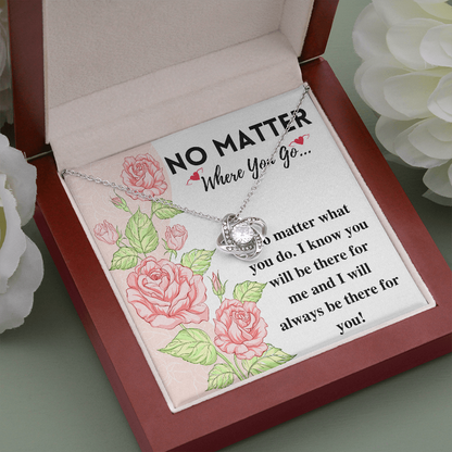 Meaningful Jewelry Gifts For Wife / Girlfriend On Valentines Day Gift For Her Love Knot Necklace From Boyfriend / Husband Present For Wife or Girlfriend On 1st Anniversary Stainless Steel Cable Chain Necklace with Message Card Mahogany Luxury Box Variant