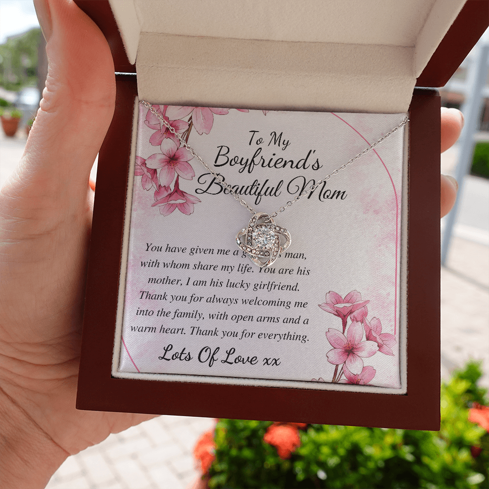Boyfriend Mom Necklace, Gift for Boyfriend Mother, Birthday Gift, Christmas Gift, Mothers Day Gift for Boyfriends Mom, Love knot amber