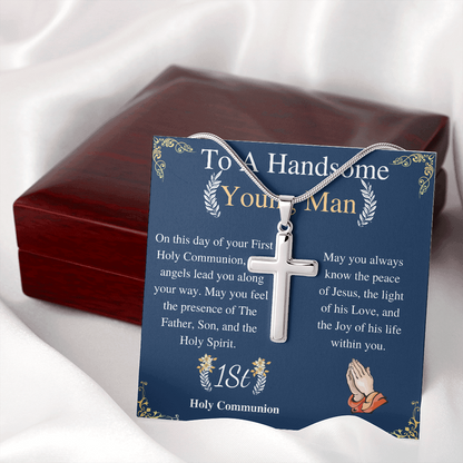 Meaningful Jewelry Gifts Cross Necklace On First Communion For Boy , Catholic First Communion , Holy Communion Gift For Men with Personalized Heart Touching Message Card