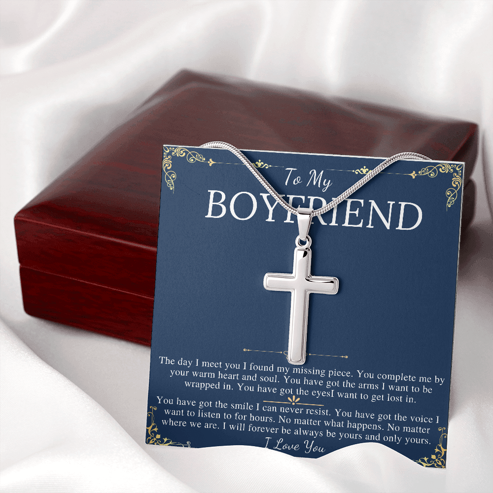 MJG Cross Necklace Gift For Boyfriend Valentines Day Gift For Him From Girlfriend To My Man Present Stainless Steel Snack Chain Cross Necklace with Message Card