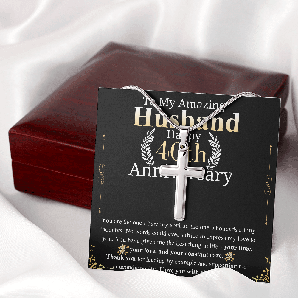 40th Anniversary Gift For Husband from wife Engraved Cross Necklace To my Husband, Husband Anniversary gift from wife, keepsake gift