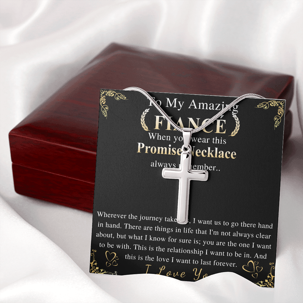 MJG Cross Necklace Gift For Male Fiance Valentines Day Gift For Him From Future Wife To My Future Husband Present On Birthday , Anniversary Wedding Stainless Steel Snack Chain Cross Necklace with Message Card