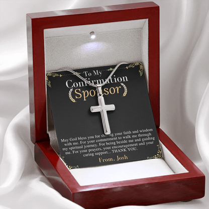 Confirmation Sponsor Gifts, Sponsor Gift for her/him, Thank You Gifts For Sponsors, Catholic Sponsor Gifts, Personalized Cross Necklace Gift josh