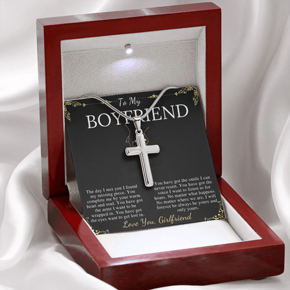 Meaningful Jewelry Gifts Cross Necklace Gift For Boyfriend Valentines Day Gift For Him From Girlfriend To My Man Present Stainless Steel Snake Chain Cross Necklace with Message Card Mahogany Luxury Box Variant